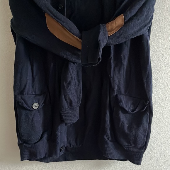 H&M Navy Elbow Patched High Neck Cardigan Women’s Size M - Picture 6 of 8